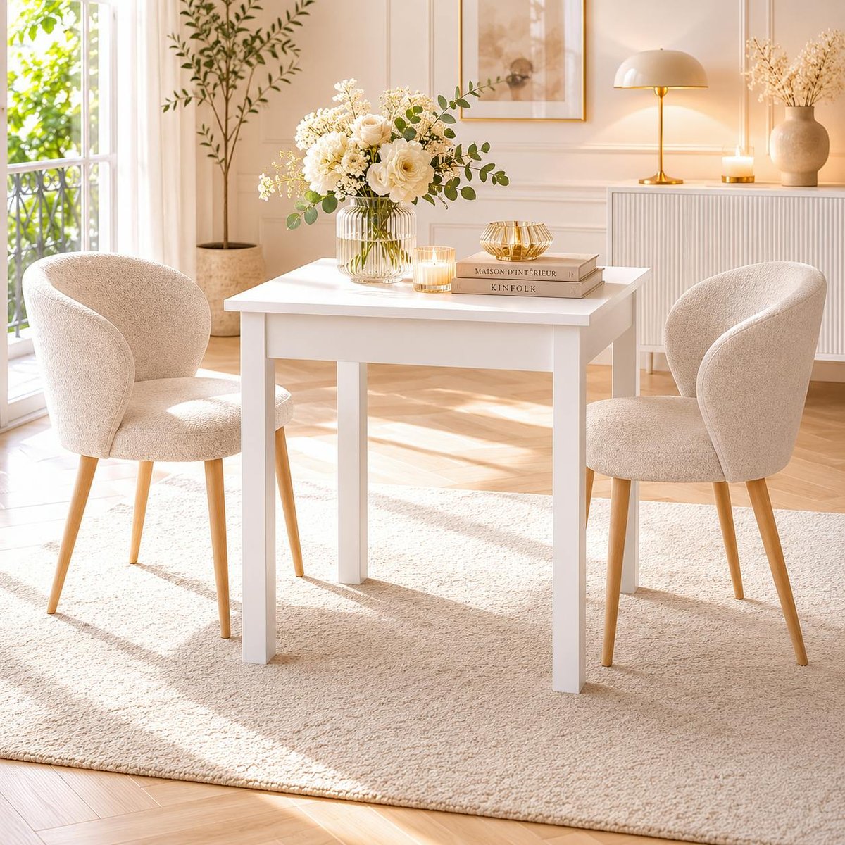 Table à manger 110 cm en bois ALVA blanc, PIER IMPORT