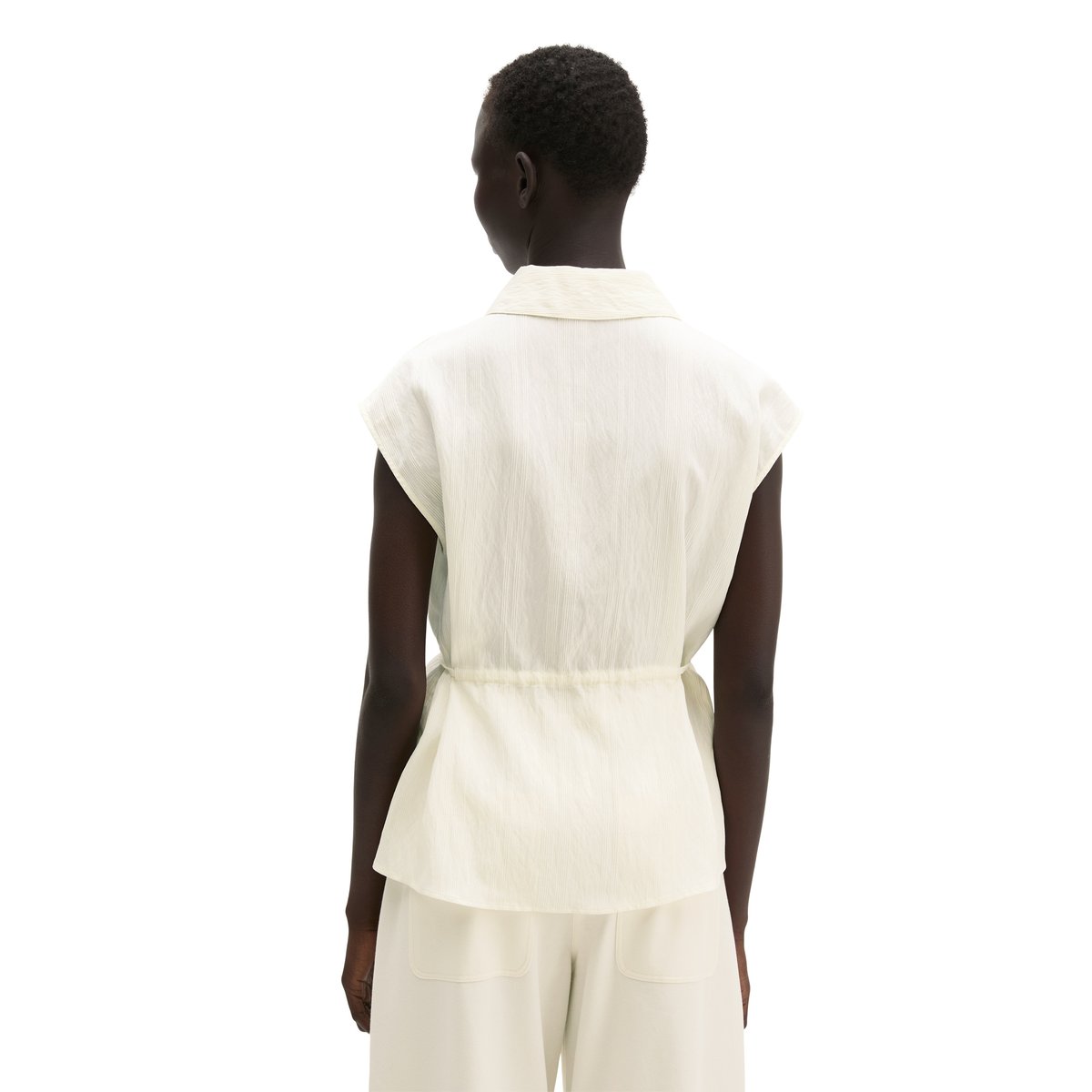 Blouse crinkle sans manches regular en LENZING™ ECOVERO™ blanc, MARC O'POLO