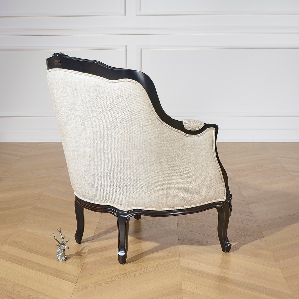 Fauteuil en hévéa teinté noir et lin premium VICTOR lin, ROBIN DES BOIS