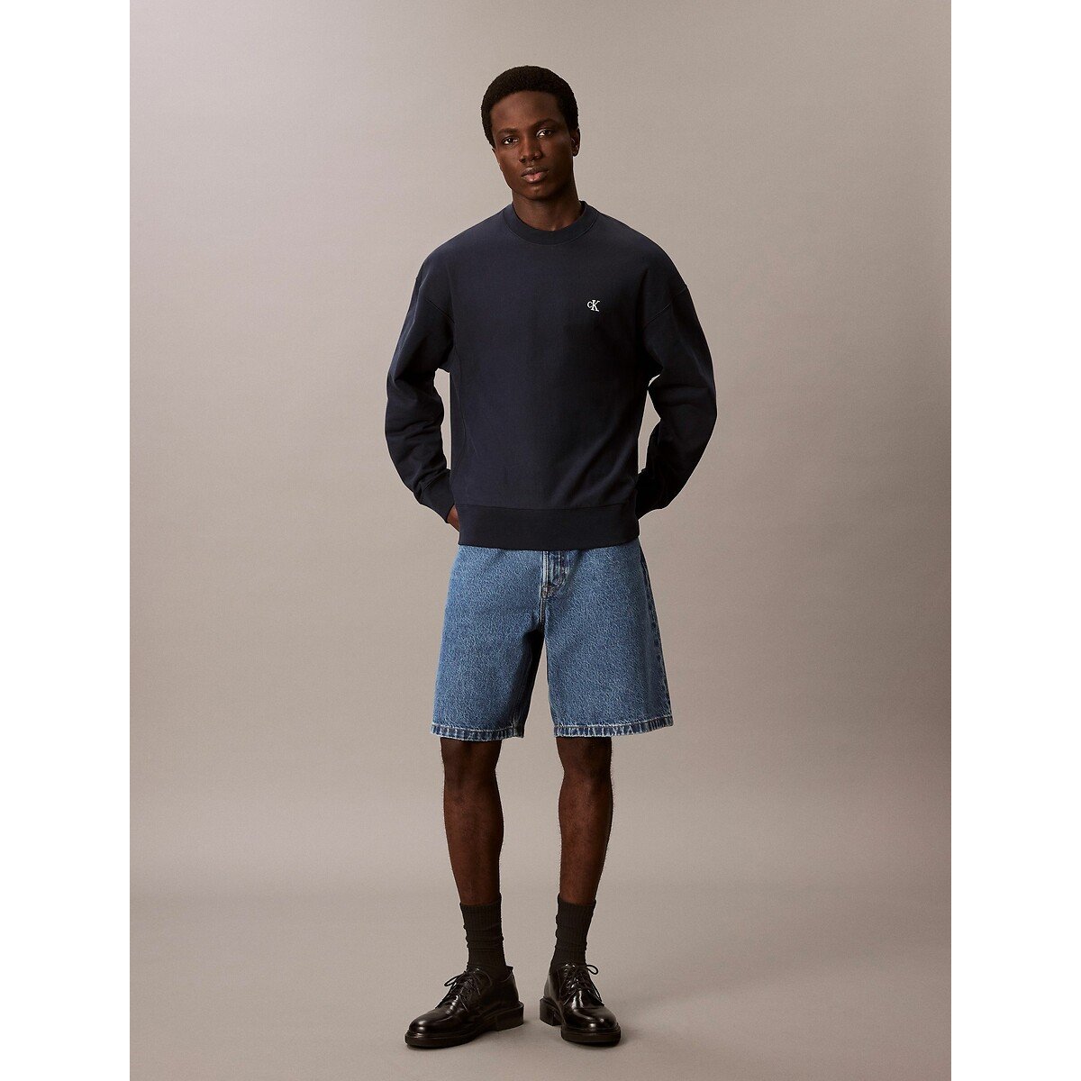 Sweat fermé col rond bleu marine, CALVIN KLEIN
