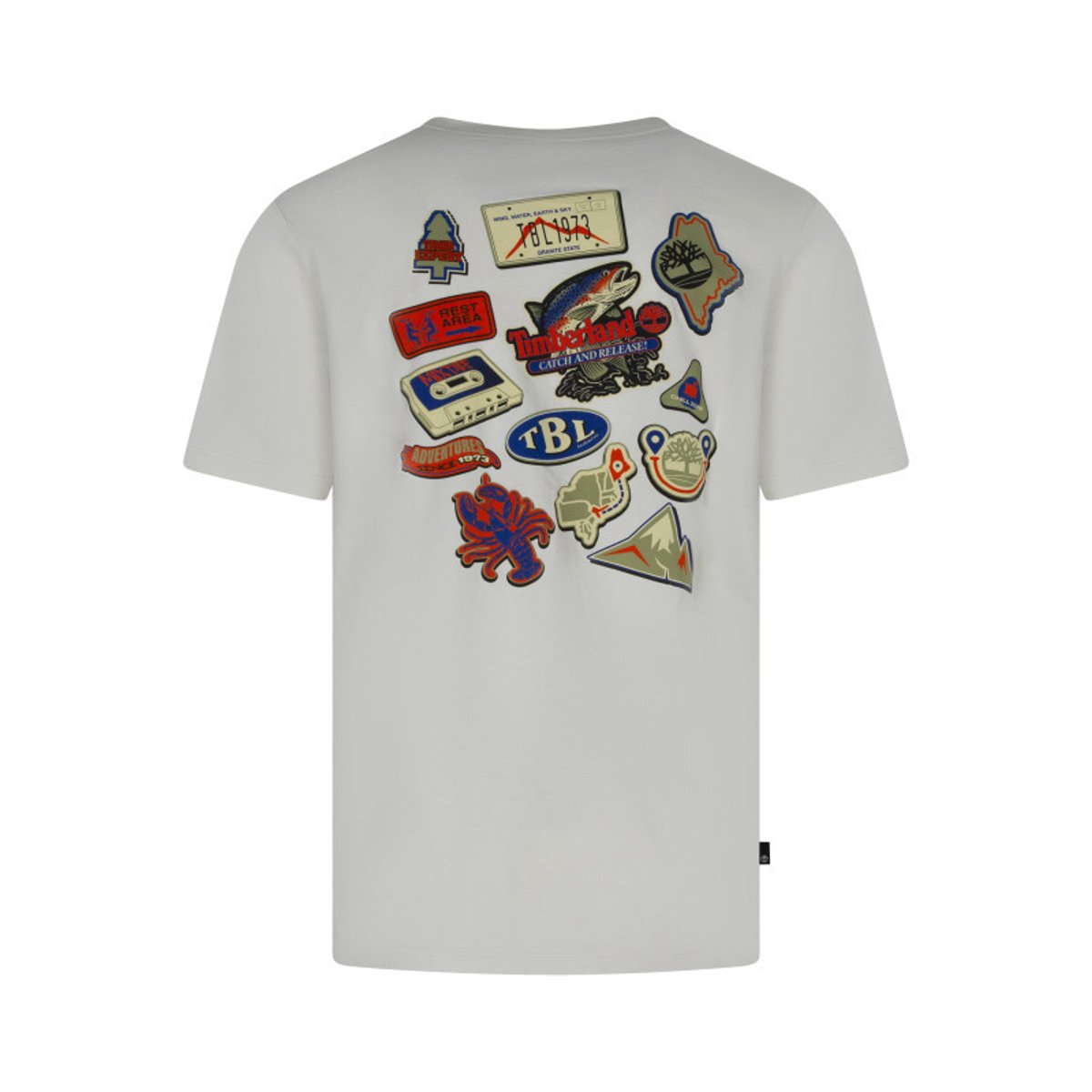 T-shirt en coton écru imprimé avec une coupe droite et un col rond beige, TIMBERLAND