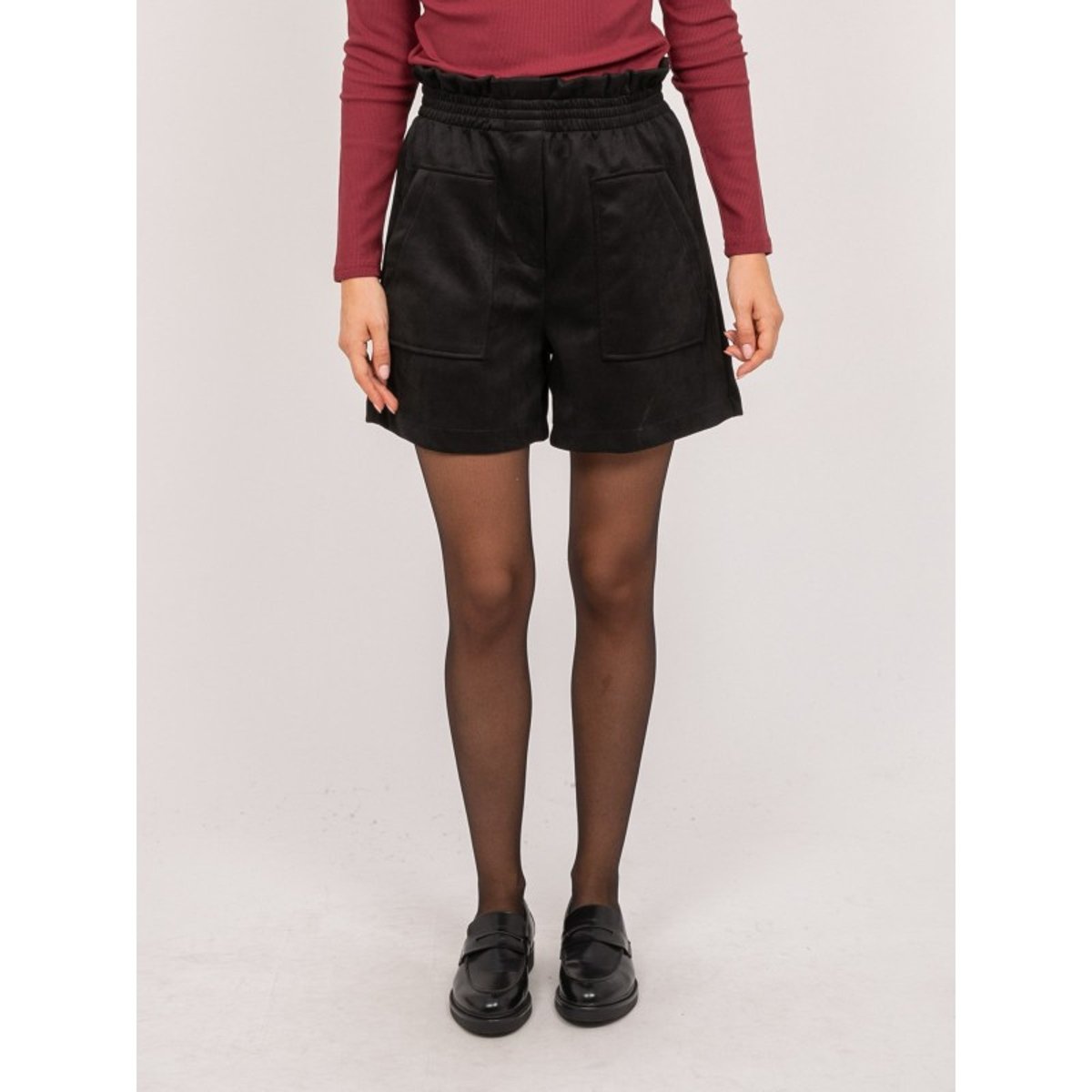 Short Taille Haute Suédine Ceinture élastiquée Xiche noir, DONA LISA