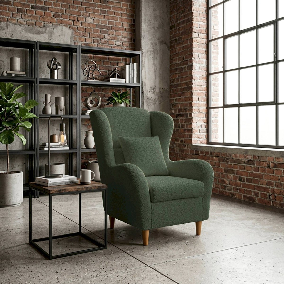 Fauteuil bergère en chenille TEDDLO gris clair bouclé alice, RECOLLECTION