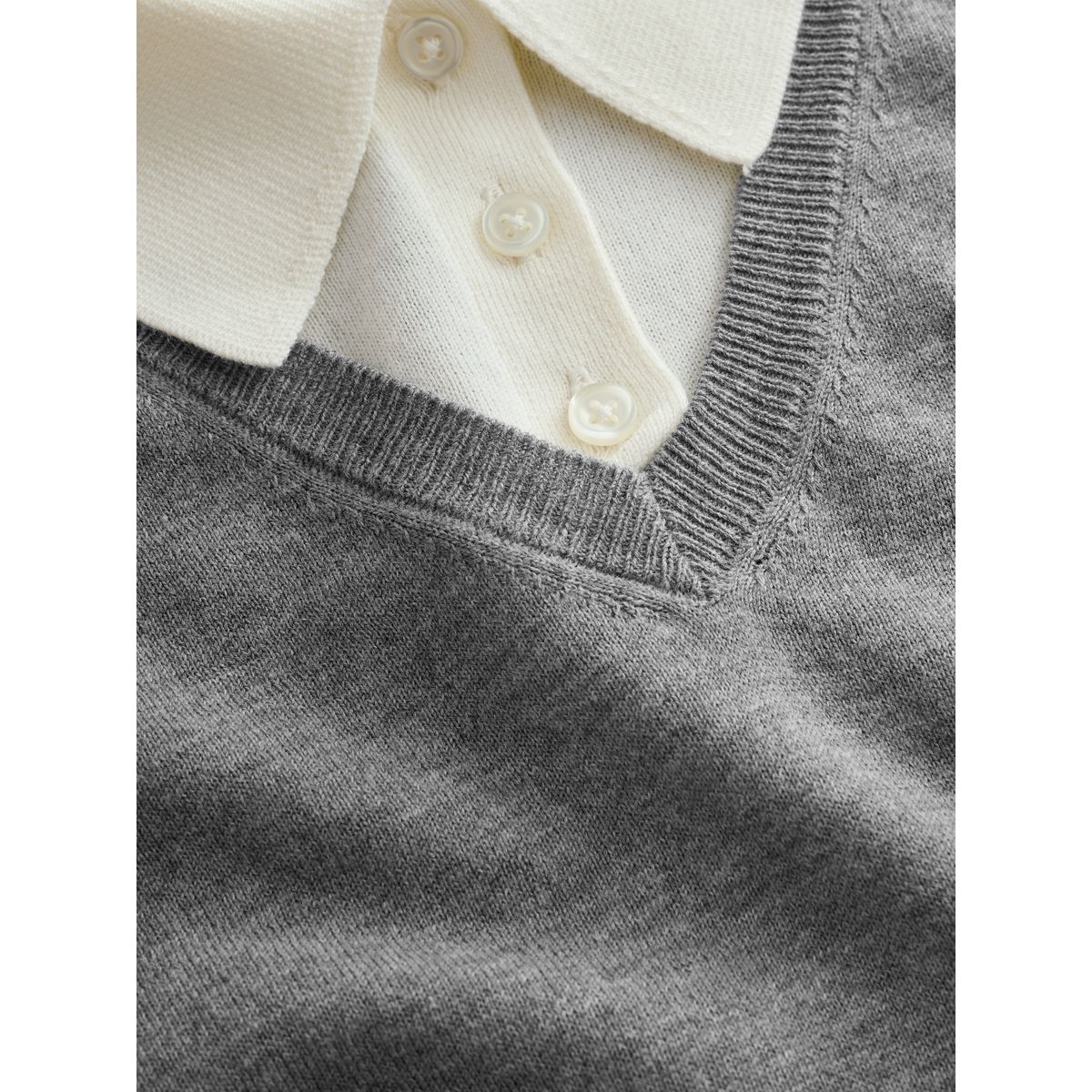 Pull polo effet superposé en coton doux gris, NEXT