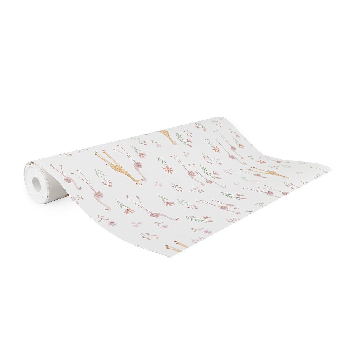 Papier peint fleuri pour enfant Bébé girafe rose, beige, ocre, LITTLE DUTCH