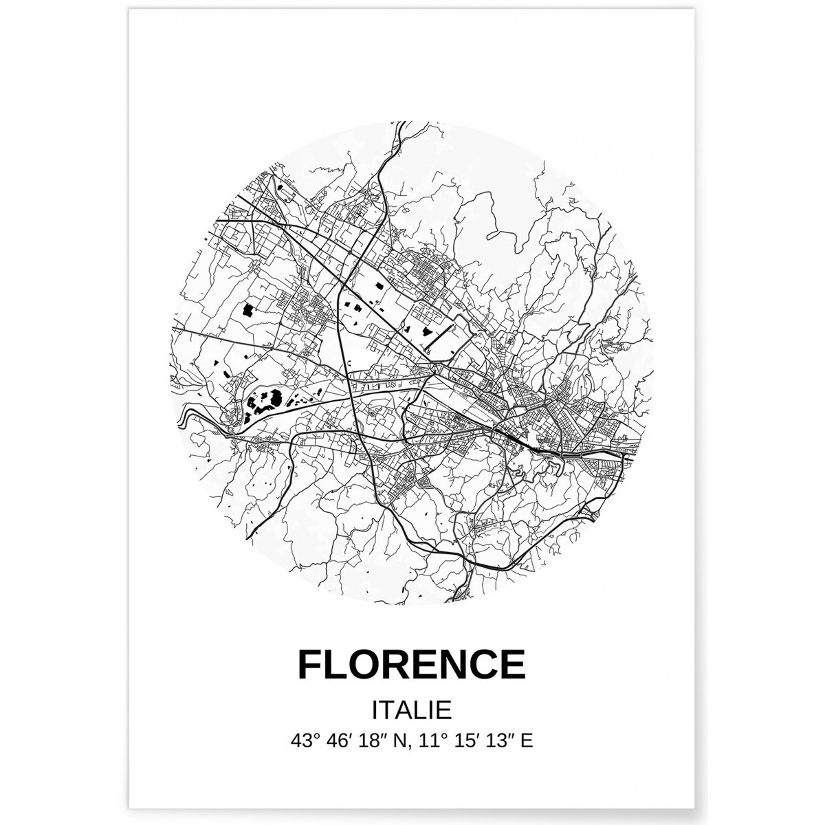 Affiche Carte Florence blanc, L'AFFICHERIE