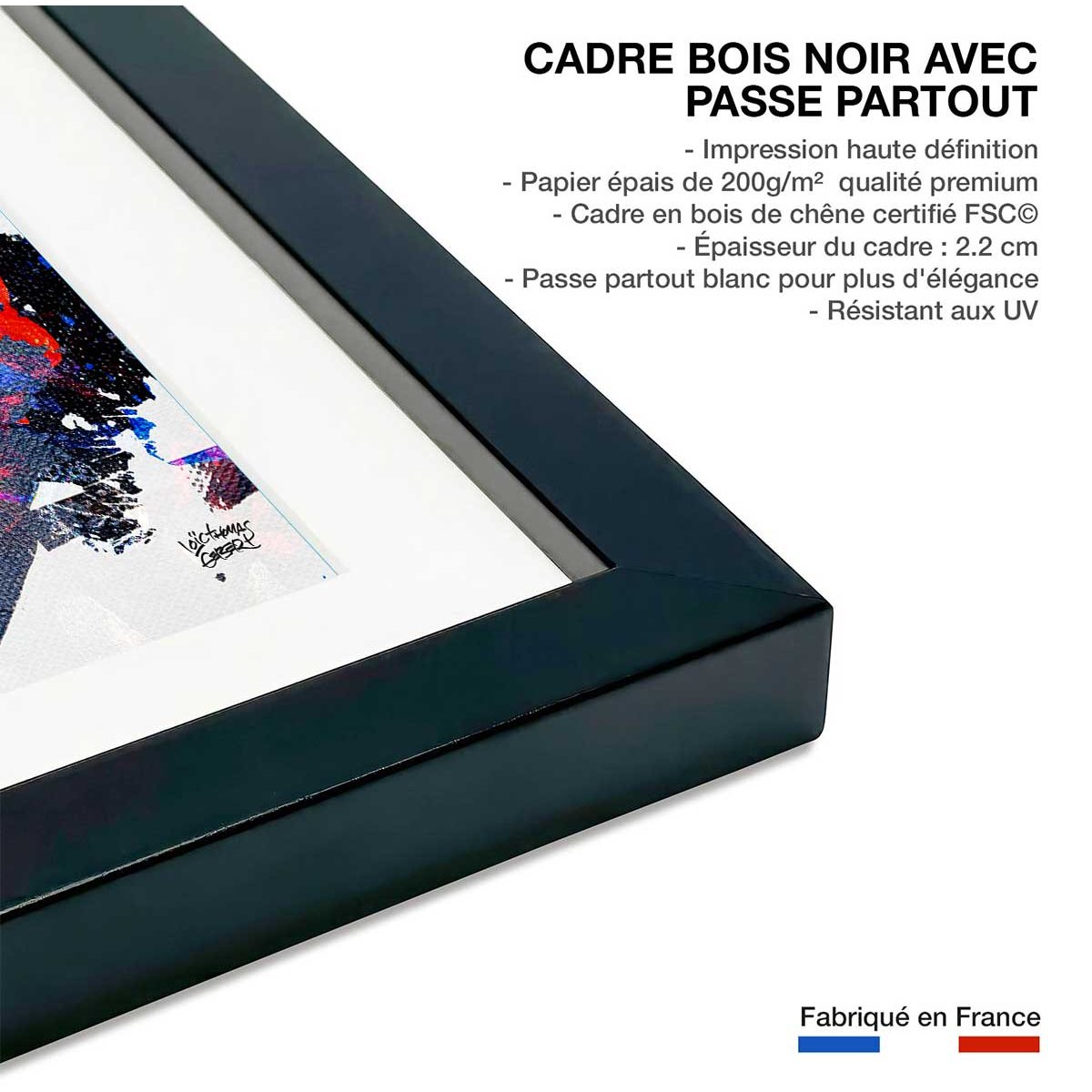 Affiche graffiti Affiche illustration joconde affiche + cadre en bois - noir, HEXOA