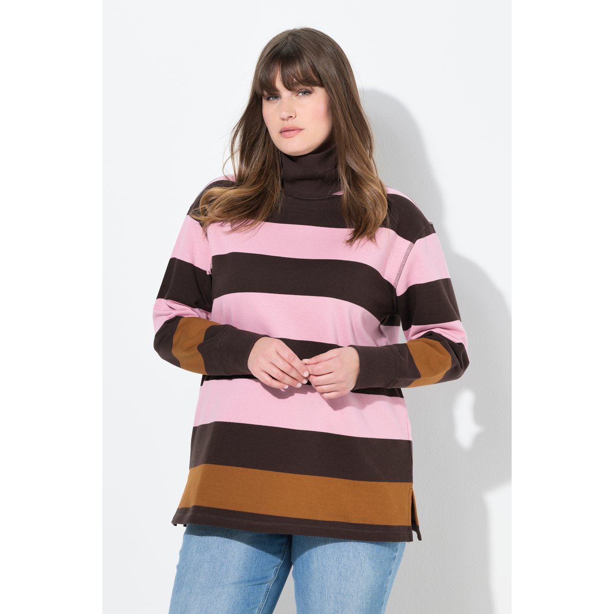 Sweat-shirt à col montant et manches longues marron acajou, ULLA POPKEN