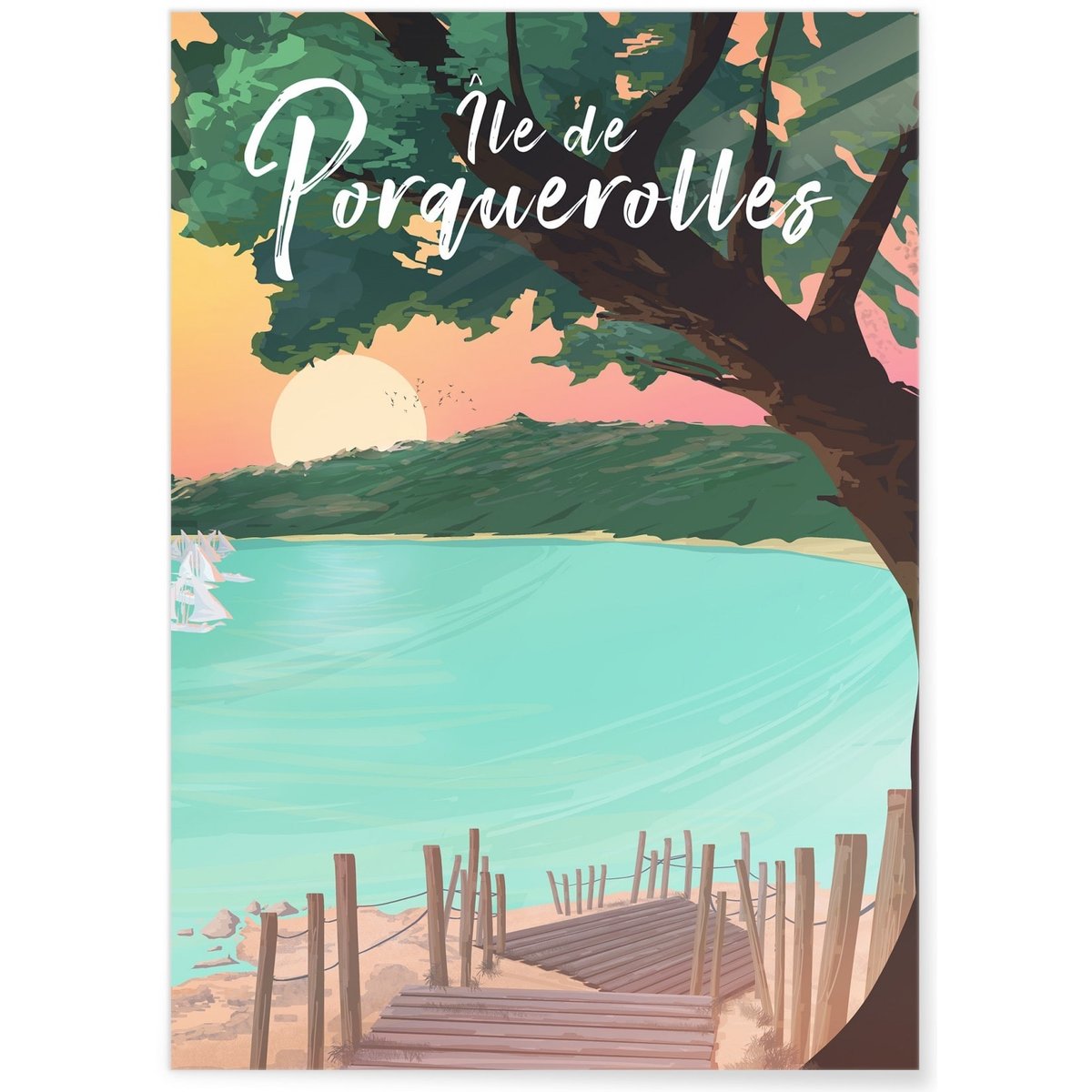 Affiche Île de Porquerolles blanc, L'AFFICHERIE