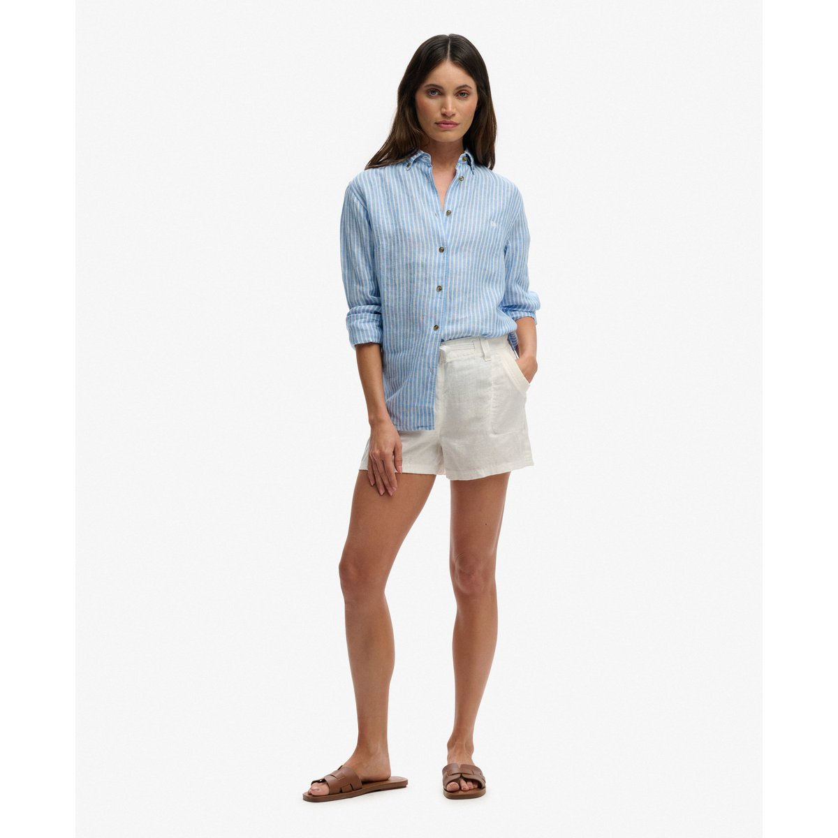 Chemise Slim en Lin Premium rayure bleu classique, SUPERDRY
