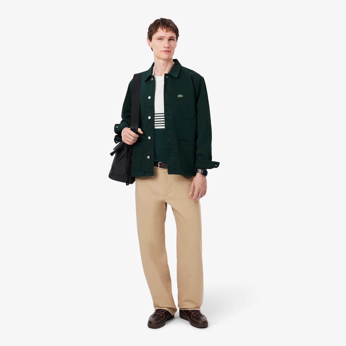 T-shirt jersey rayé color-block blanc-0lp, LACOSTE
