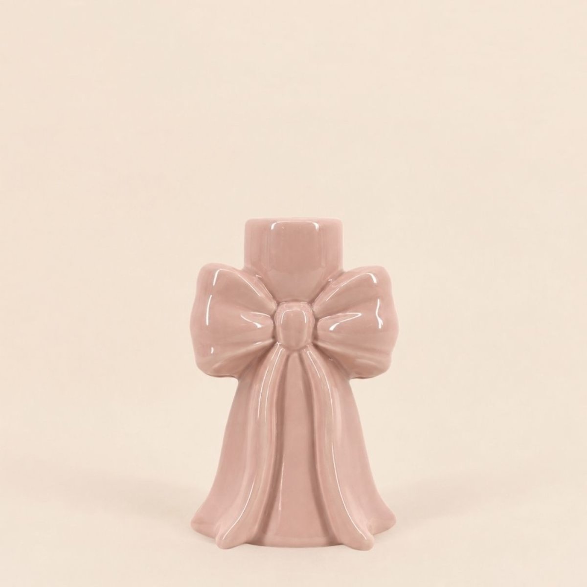 Set de 2 bougeoirs en céramique noeud violet et rose violet, ORNAMI