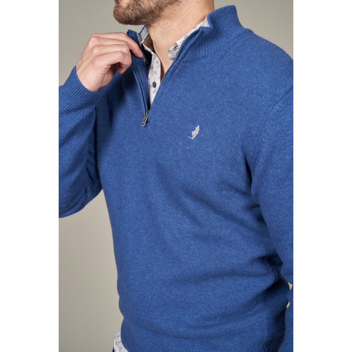 Pull 1/2 zip en laine bleu foncé, MCS