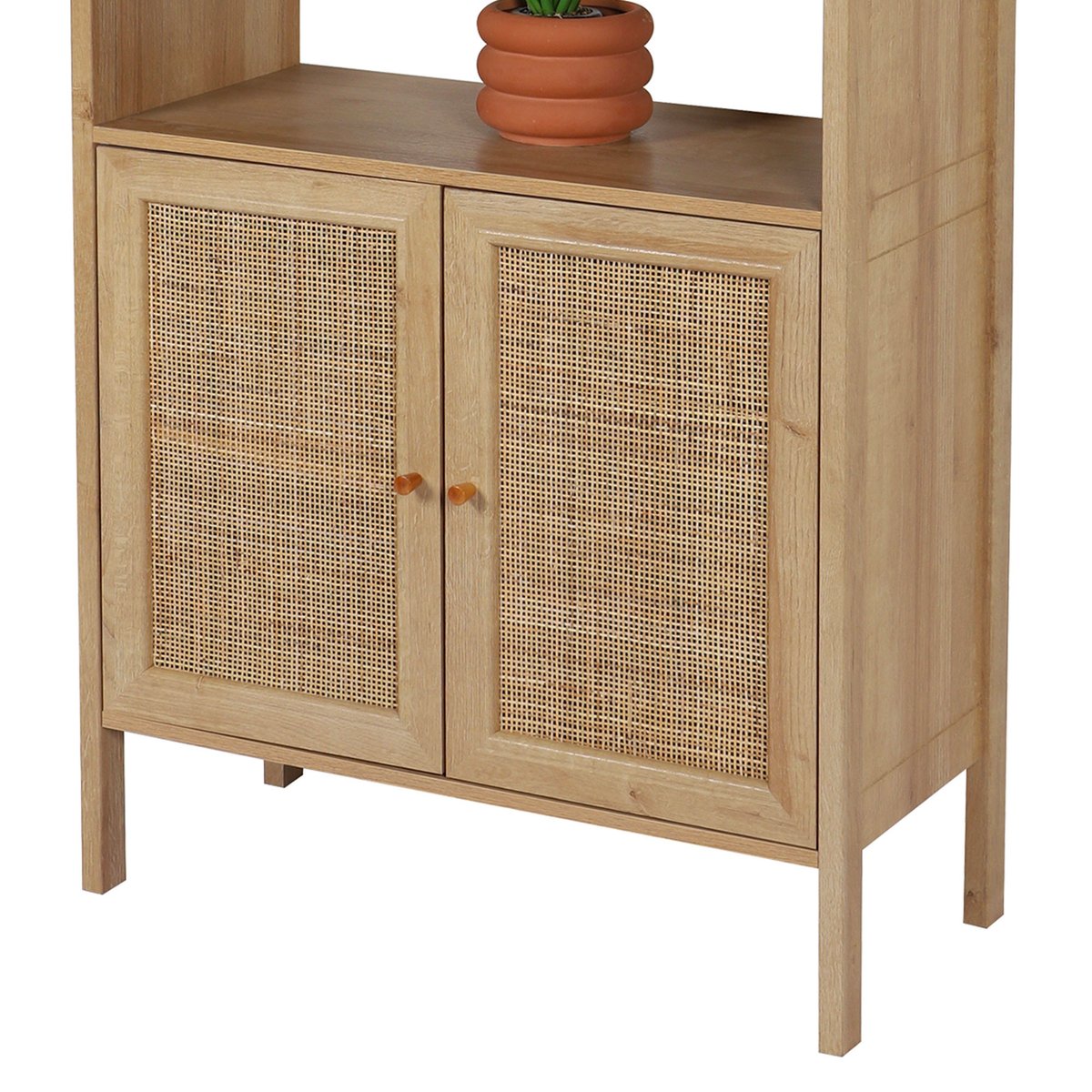 Étagère bibliothèque effet bois portes cannage rotin 80x37x163cm bois, URBAN LIVING