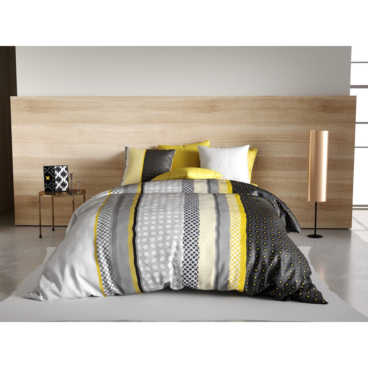 Parure housse de couette 100% coton 57fils, lumi gris, ATELIER DU COTON