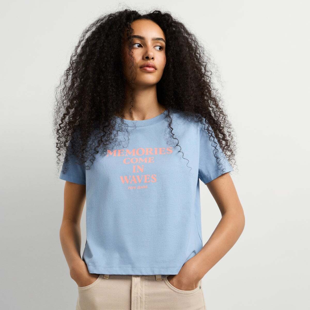 T-Shirt Avec Texte Imprimé bleu azur, PEPE JEANS