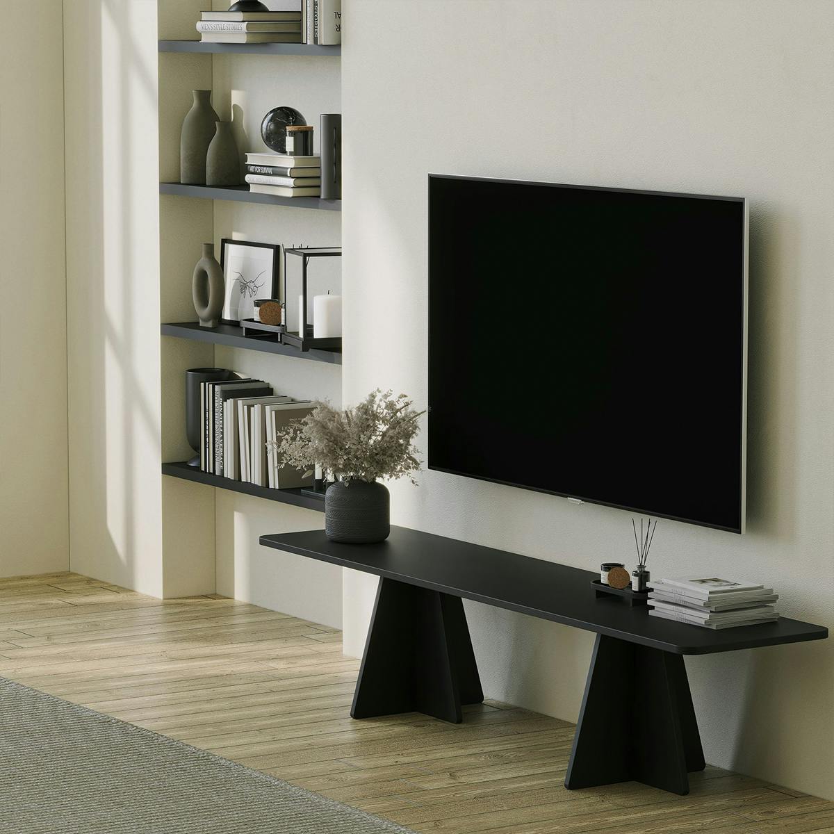 Meuble TV design pieds croisés MARFA noir, PIER IMPORT