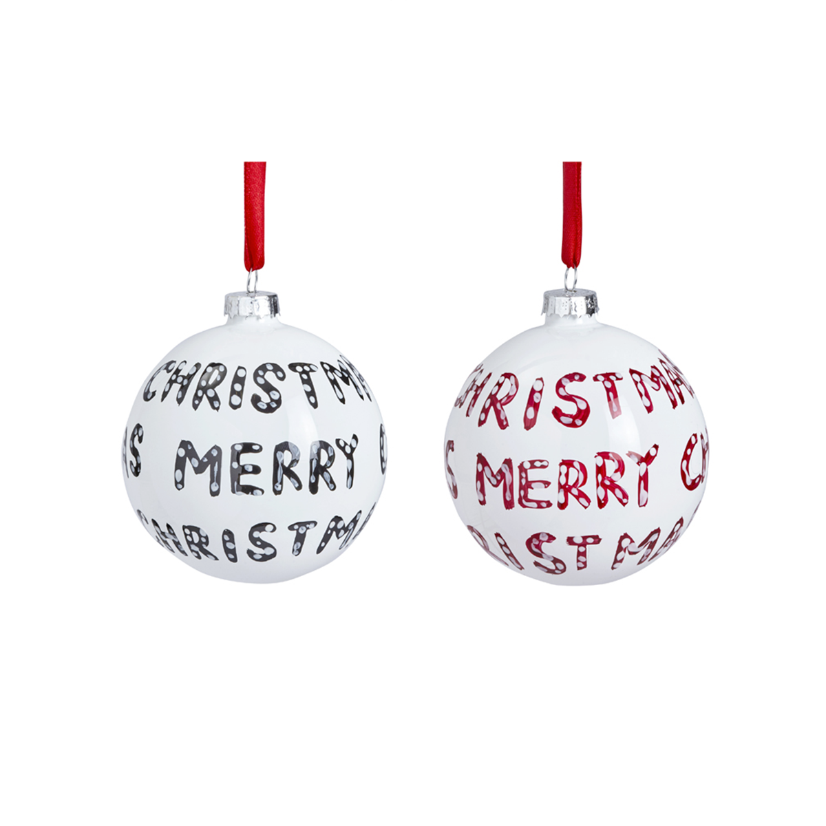 Set de 2 boules de noël décoratives en verre D8 blanc, SIA DECO