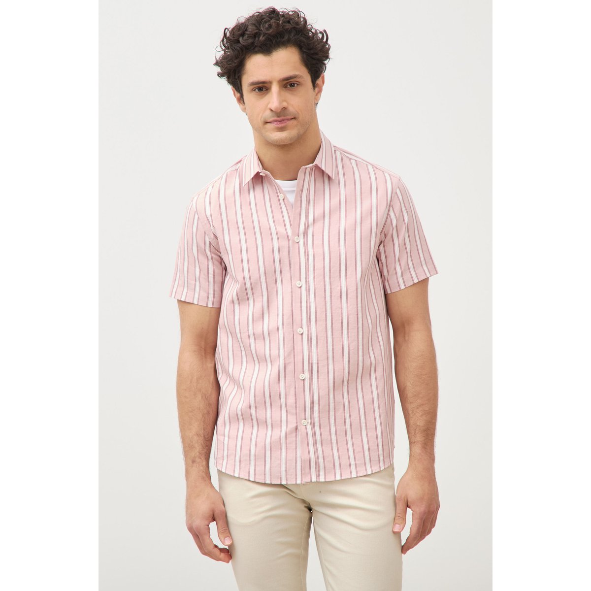 Chemise manches courtes rose pastel, BONOBO
