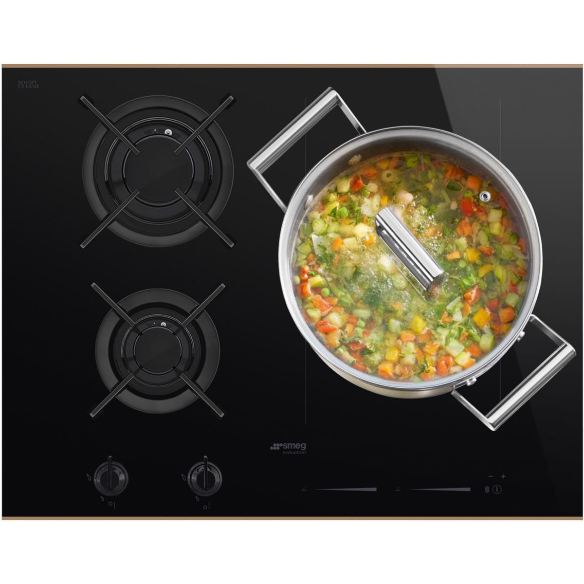 Plaque mixte induction gaz PM6643R couleur unique, SMEG