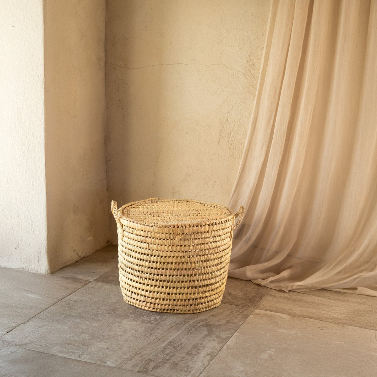 Malle ronde feuille de palmier - LOJI naturel, HOME MAISON