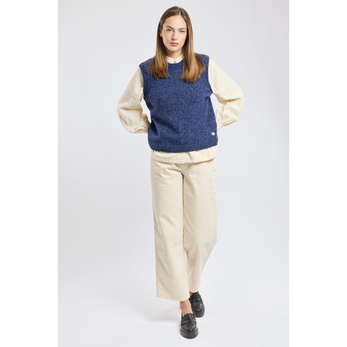 Pull sans manche en laine twilight blue mélangé, ARMOR-LUX