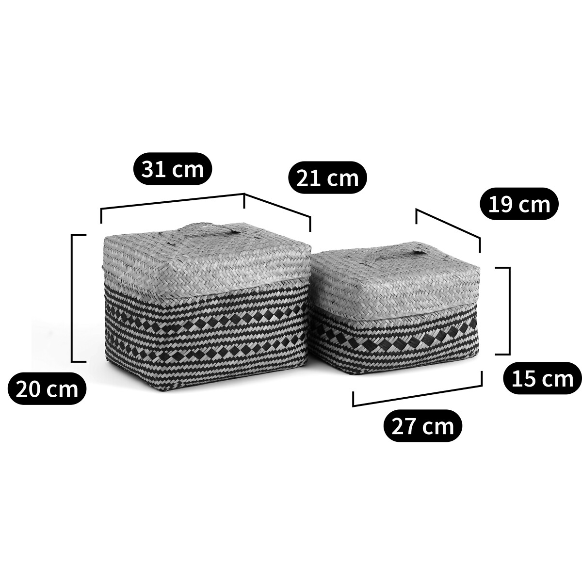 Lot 2 paniers, Kotak naturel/noir, LA REDOUTE INTERIEURS