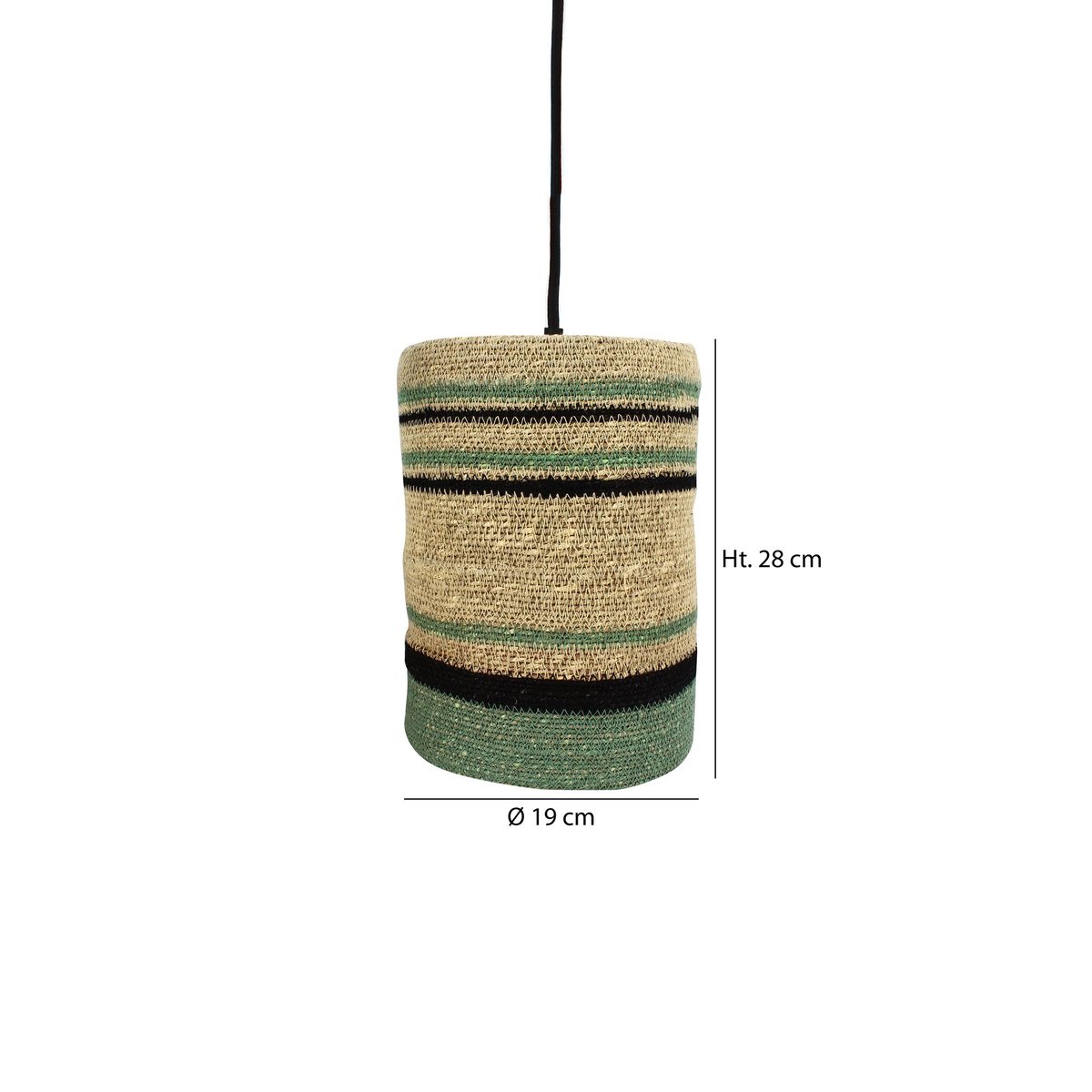 Suspension en jonc de mer, BARBADE naturel-vert, NOW'S HOME