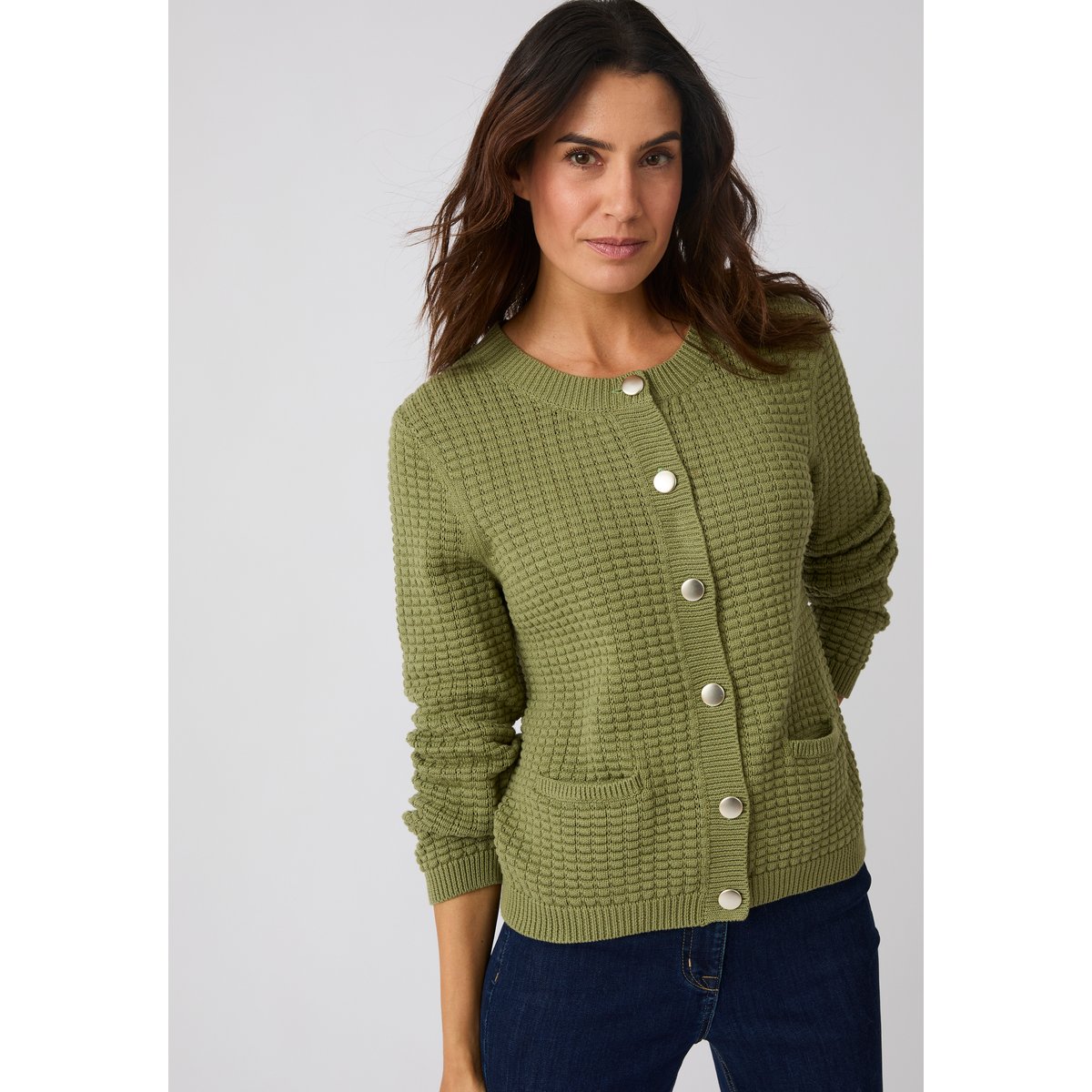 Cardigan uni ou rayé vert kaki, DAMART