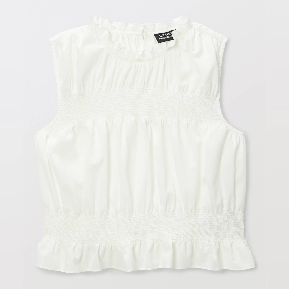 Top sans manches smocké en coton BIO GOTS ecru, MONOPRIX