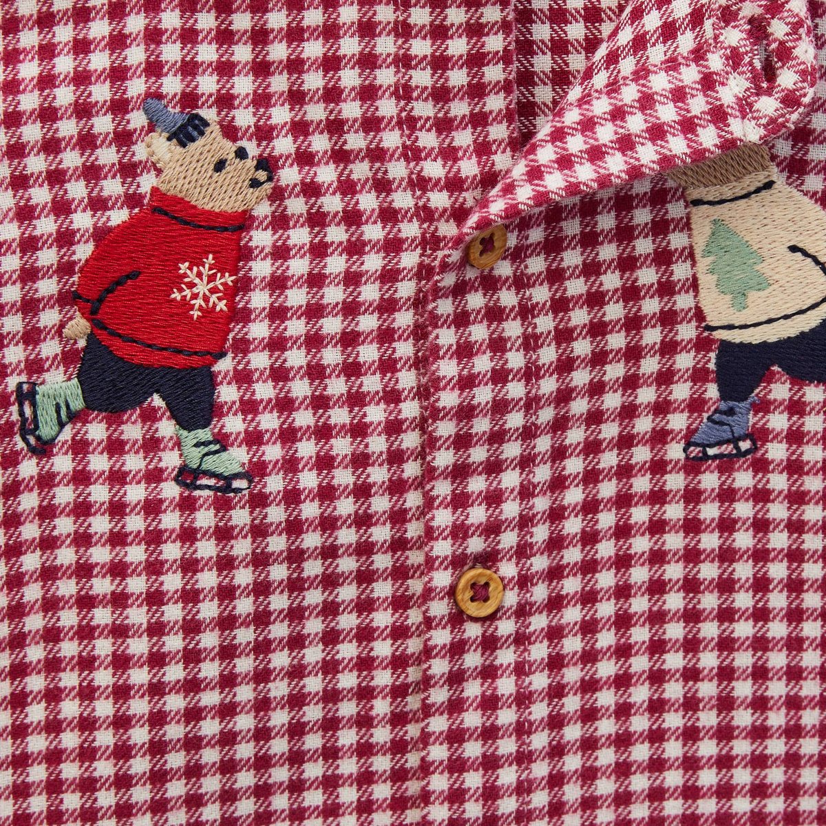 Chemise col mao à carreaux en coton BIO GOTS bordeaux, BOUT'CHOU