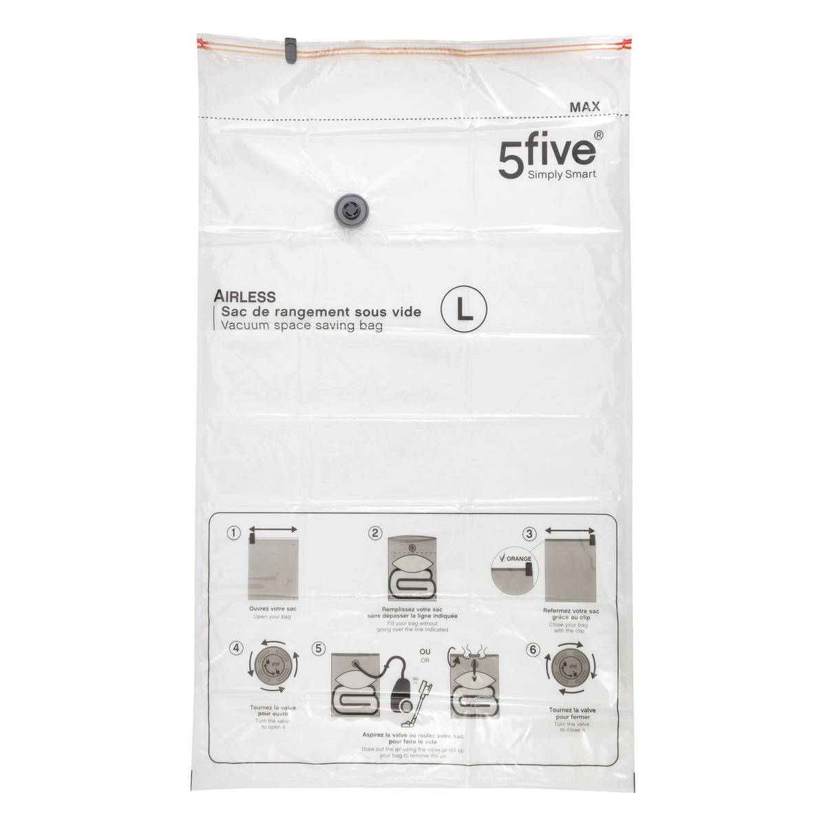 Lot de 4 sacs compresseurs LAIRLESS transparent, 5FIVE SIMPLY SMART