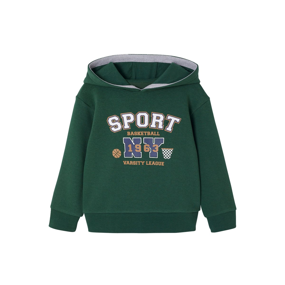 Ensemble Sport Garçon Sweat Capuche imprimé + Jogging Uni lichen, VERTBAUDET
