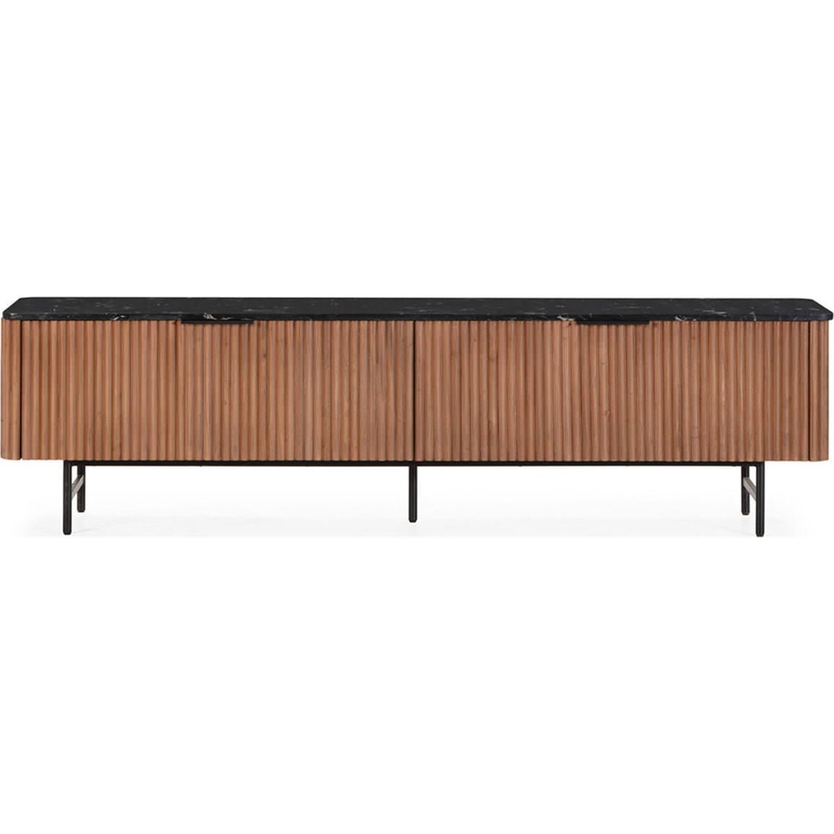 Meuble tv en bois, Plateau effet marbre noyer, noir marquina, noir mat, RECOLLECTION