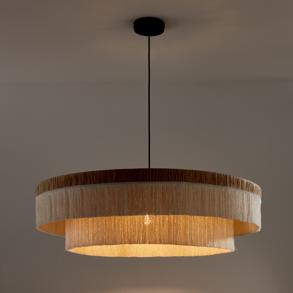 Lámpara de techo con flecos de rafia Ø86 cm, Kavi natural/crema, LA REDOUTE INTERIEURS