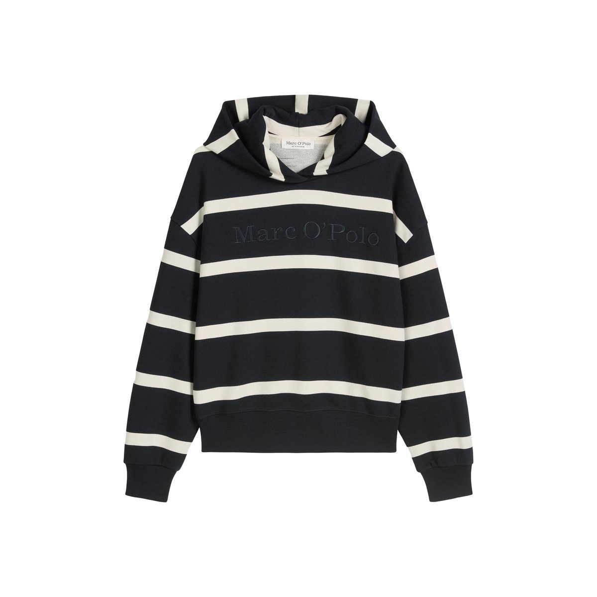 Hoodie rayé relaxed en coton organique bleu foncé, MARC O'POLO