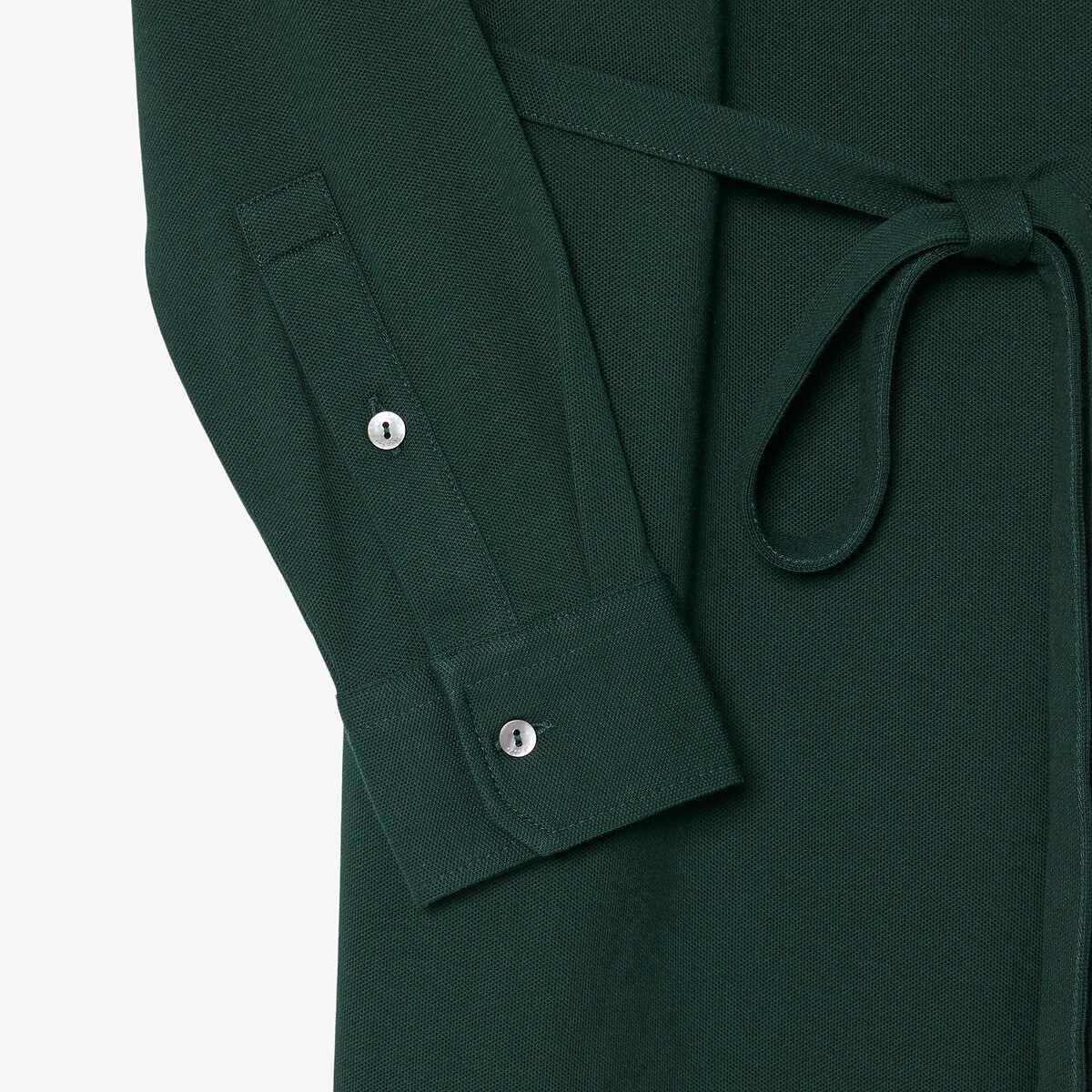 Abito longuette a maniche lunghe con collo a polo verde scuro, LACOSTE
