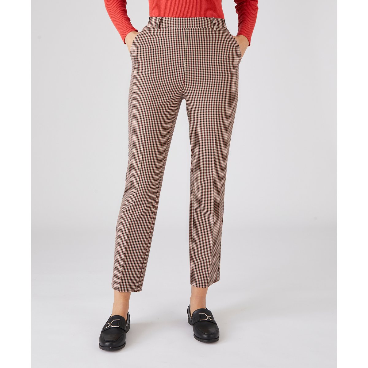 Pantalon 7/8ème bi-stretch marron beige petits carreaux, DAMART