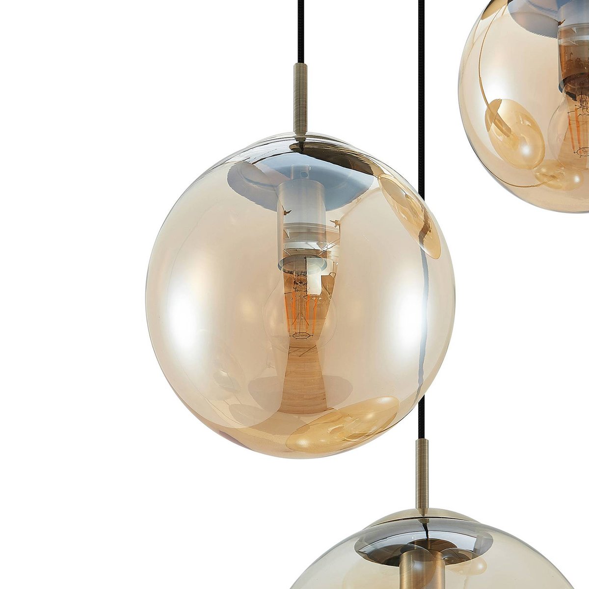 Suspension en verre moderne, Teeja ambre, laiton ancien, LINDBY