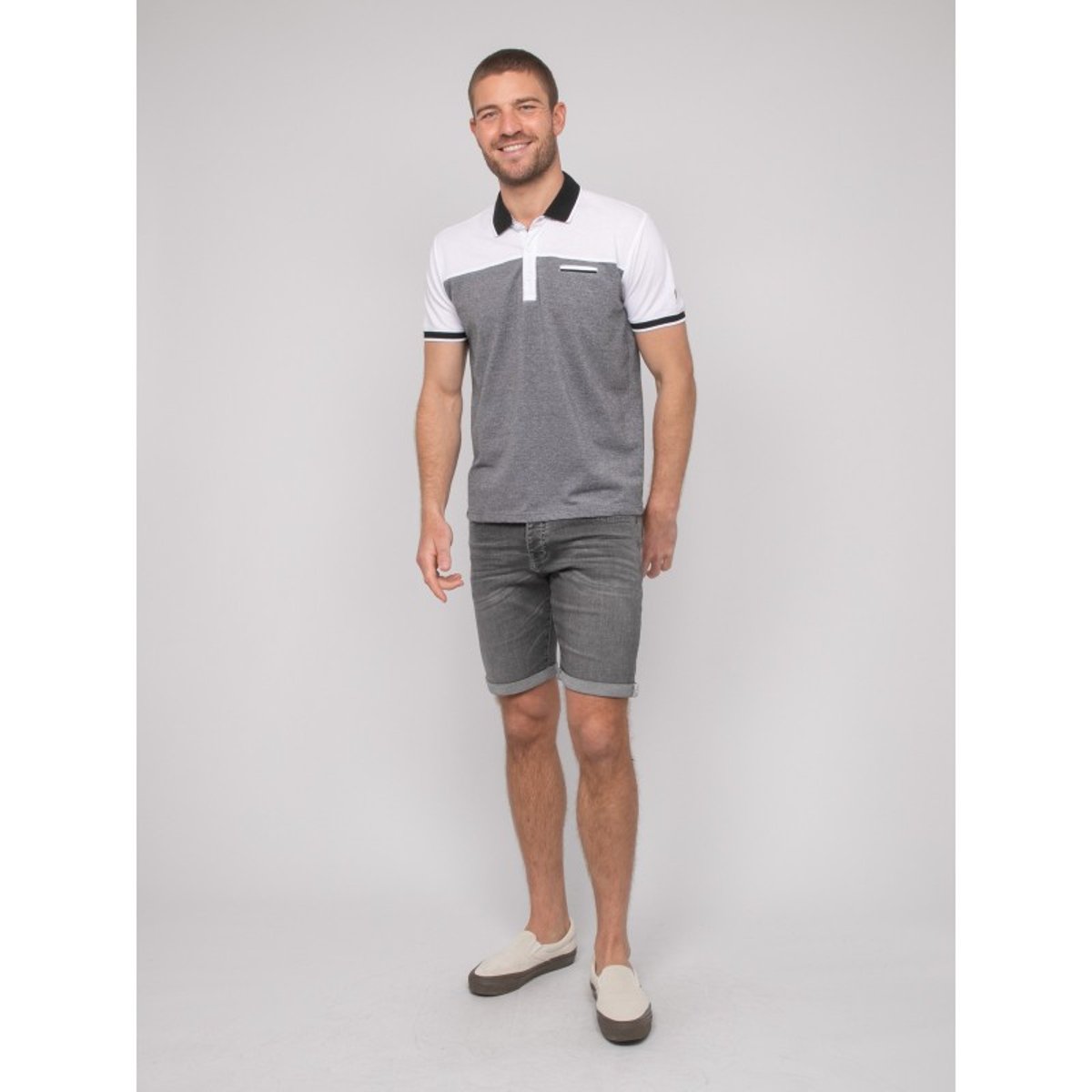 Polo Manches Courtes Coton Bicolore Poplino blanc, RITCHIE