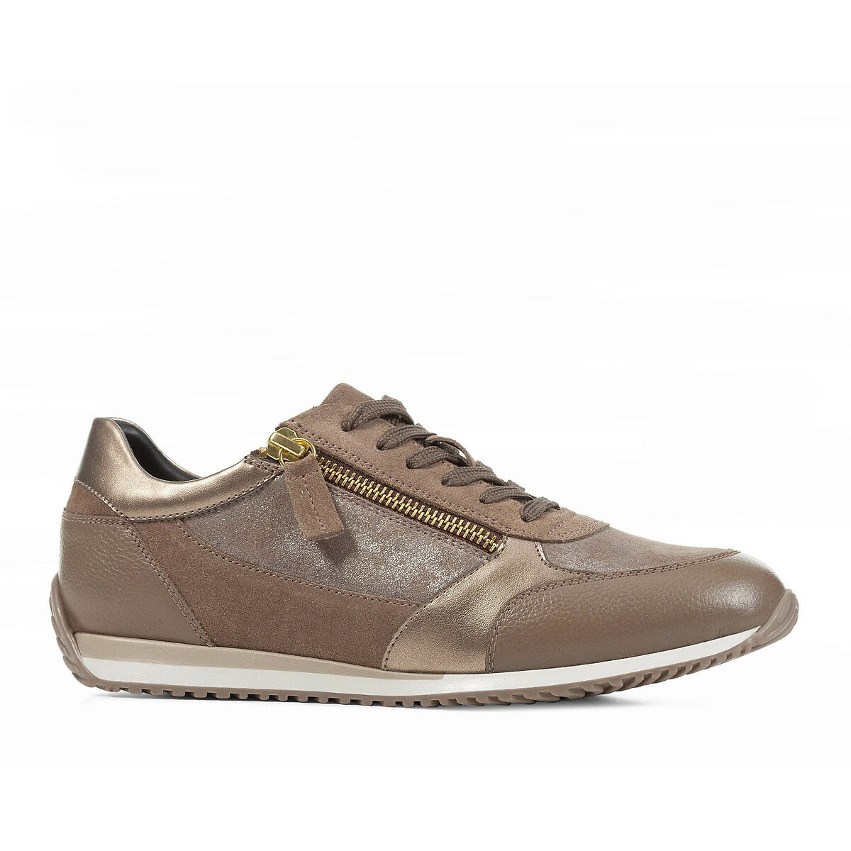 Baskets respirantes zippées et à lacets Calithe taupe, GEOX