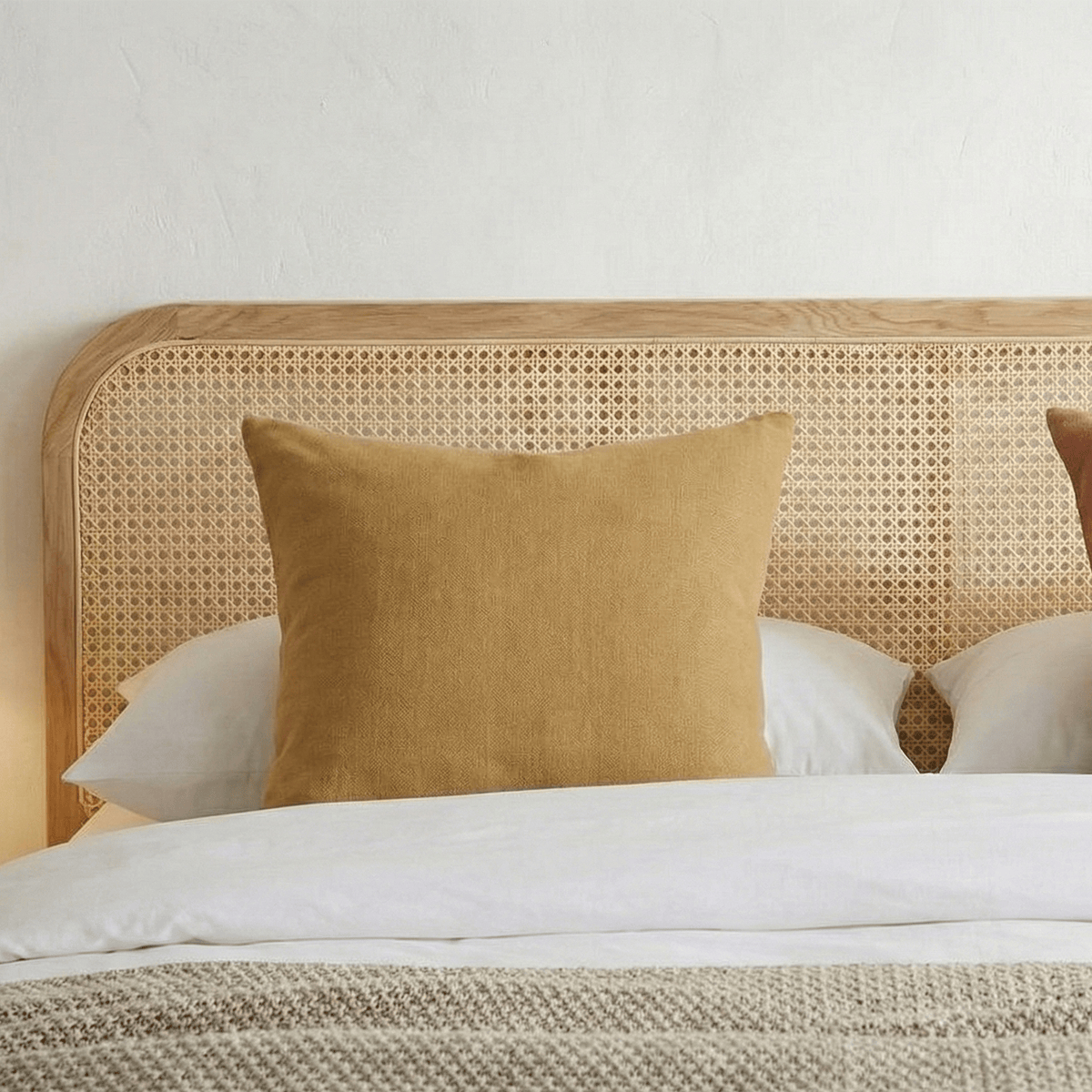 Lit coffre adulte 140x190 cm en velours côtelé avec tête de lit en bois et cannage - ELSA vert, HOMIFAB