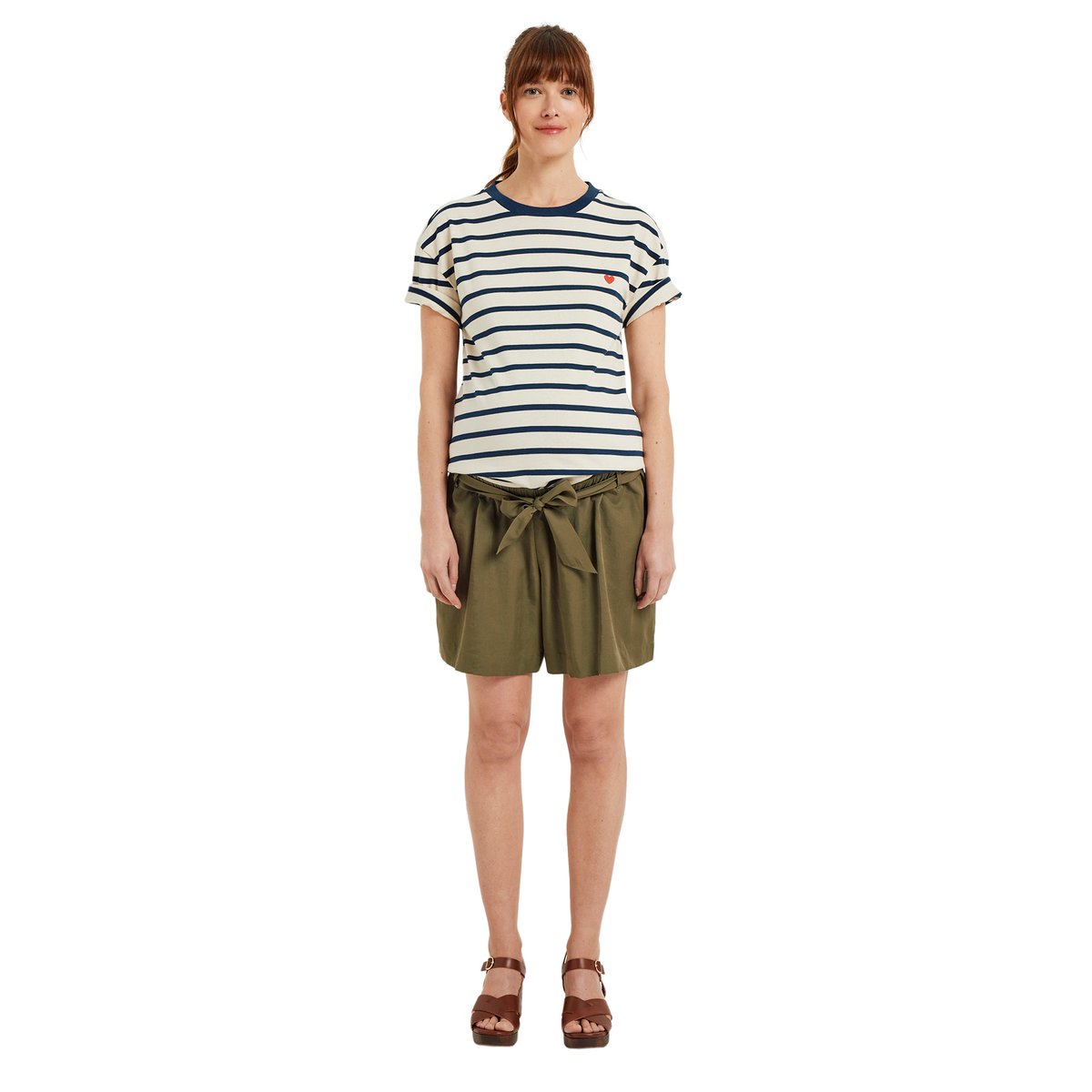Short de grossesse avec bandeau en lyocell kaki, VERTBAUDET