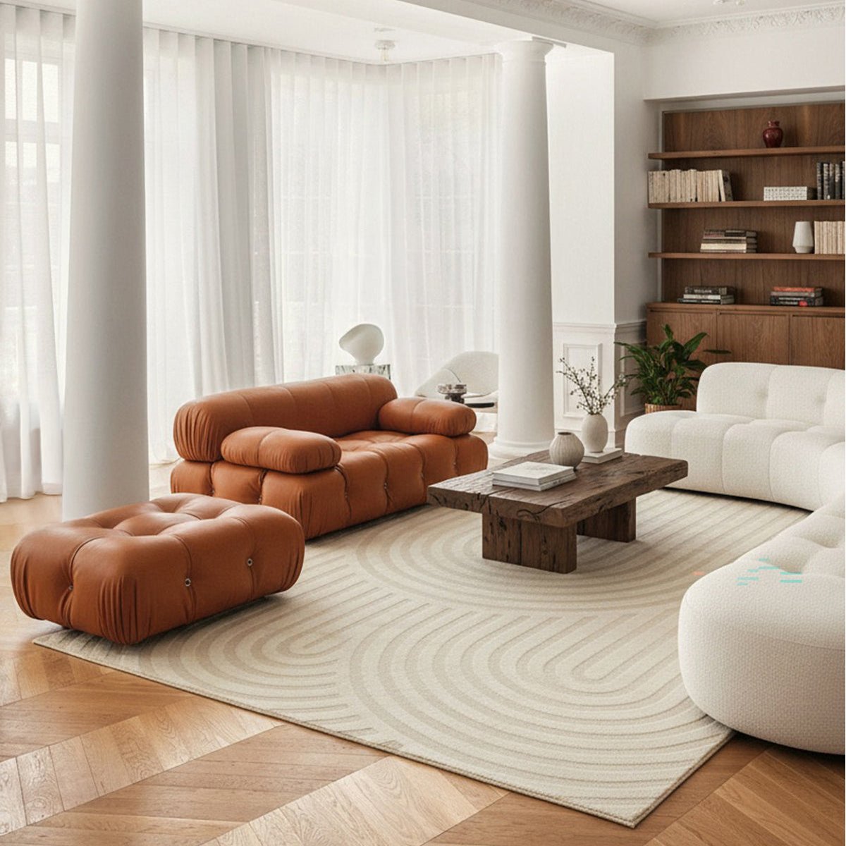 Tapis doux et confortable et graphique ARCADE beige sable, AFK LIVING