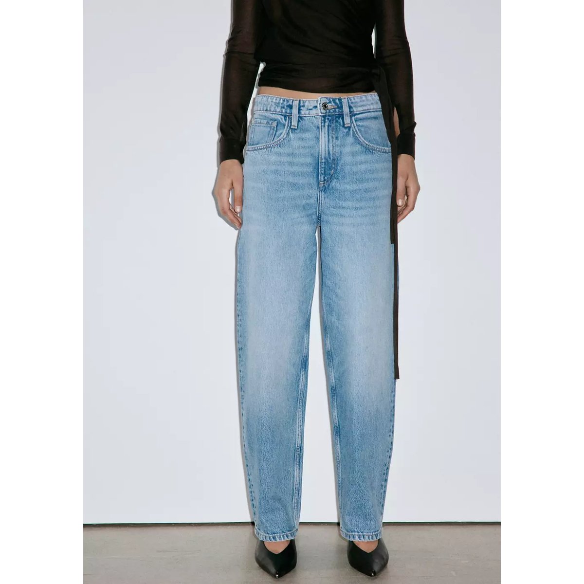 Jean balloon taille haute bleu moyen, MANGO