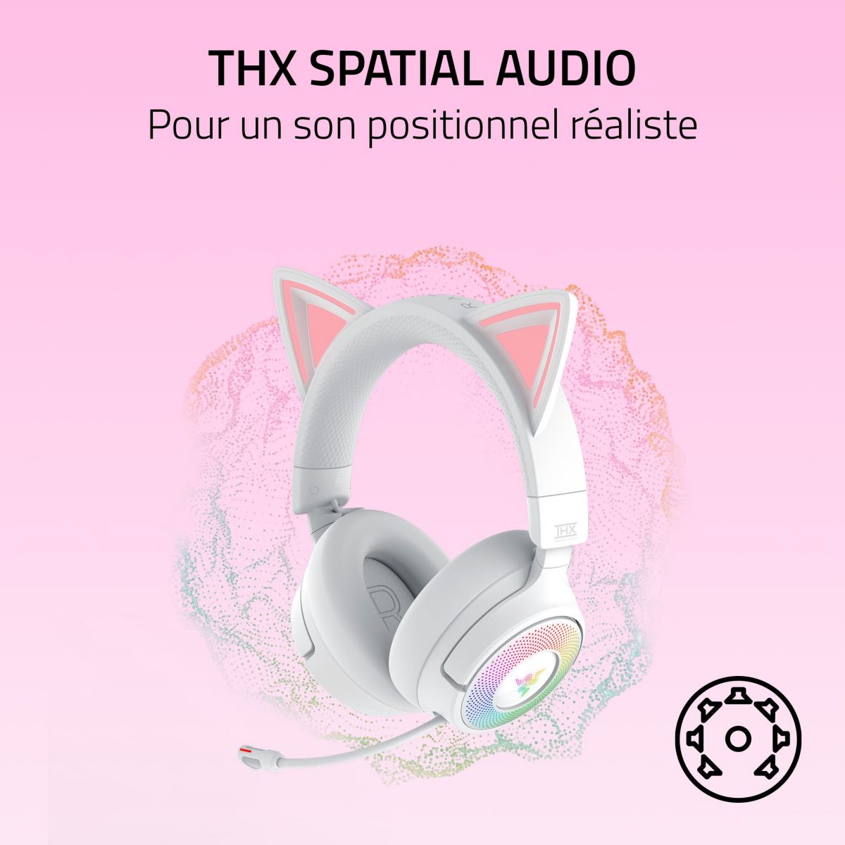 Casque gamer KRAKEN KITTY V3 PRO BLANC couleur unique, RAZER
