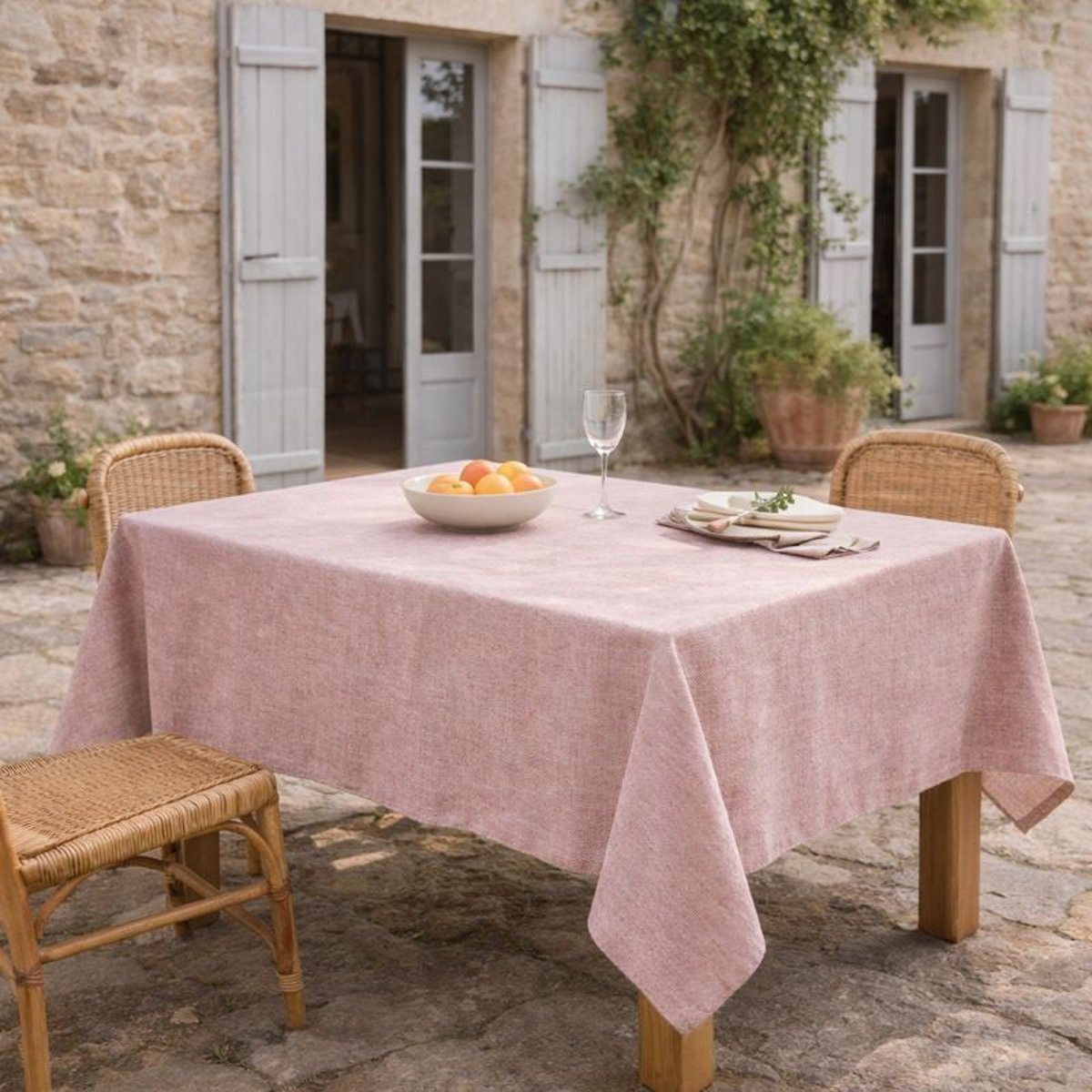 Nappe + 10 serviettes coton COLETTE rouge tomette, FEBRONIE