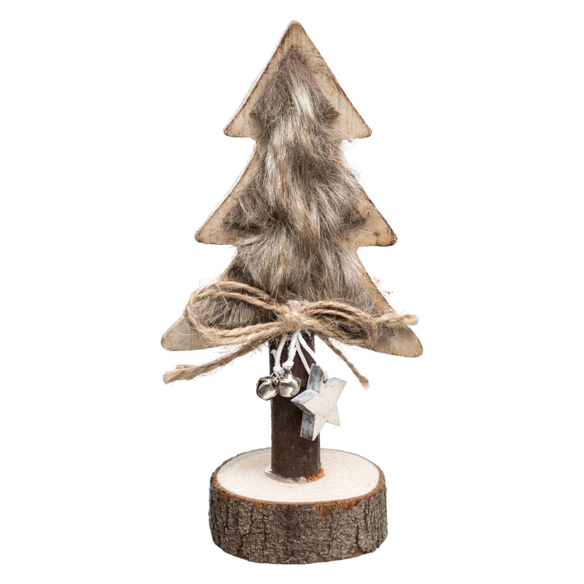 Décoration Sapin Bois  imitation fourrure blanc, ATMOSPHERA