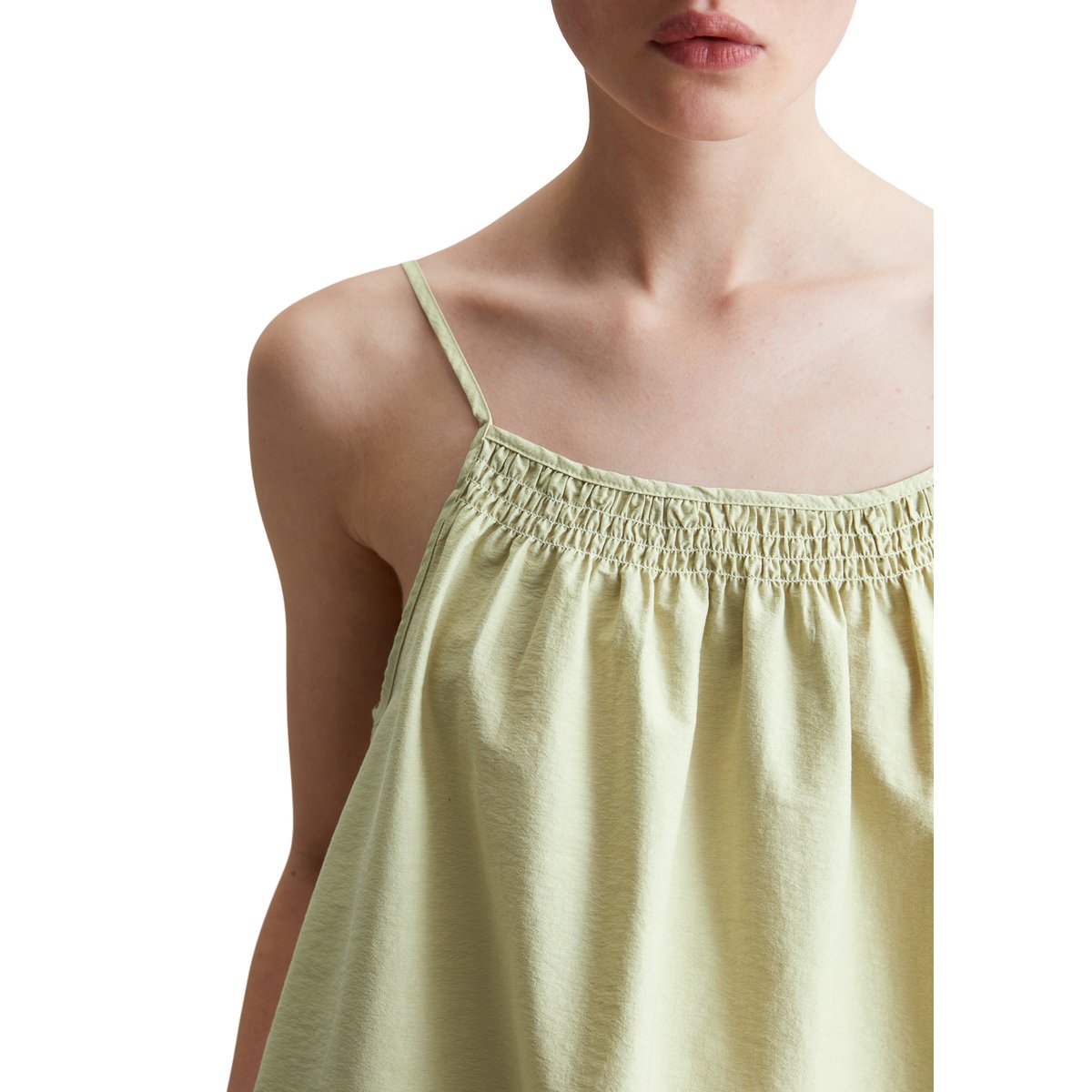 Robe à bretelles spaghetti relaxed en mélange de coton organique jaune clair, MARC O’POLO DENIM