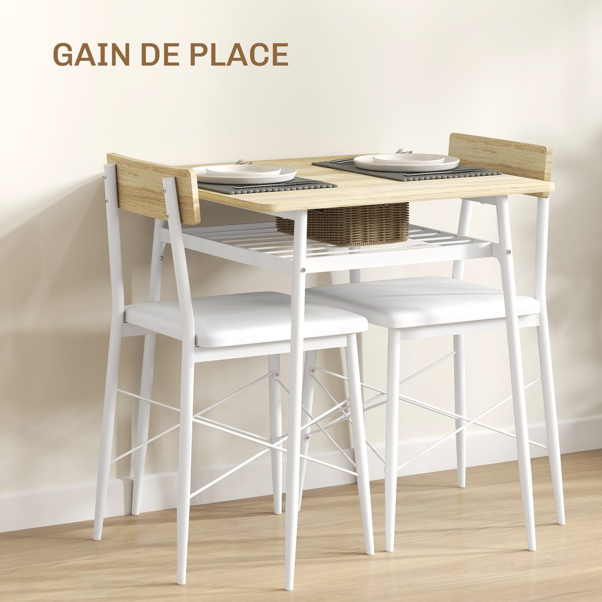 Ensemble de table à manger Acier Chêne chêne, blanc, HOMCOM